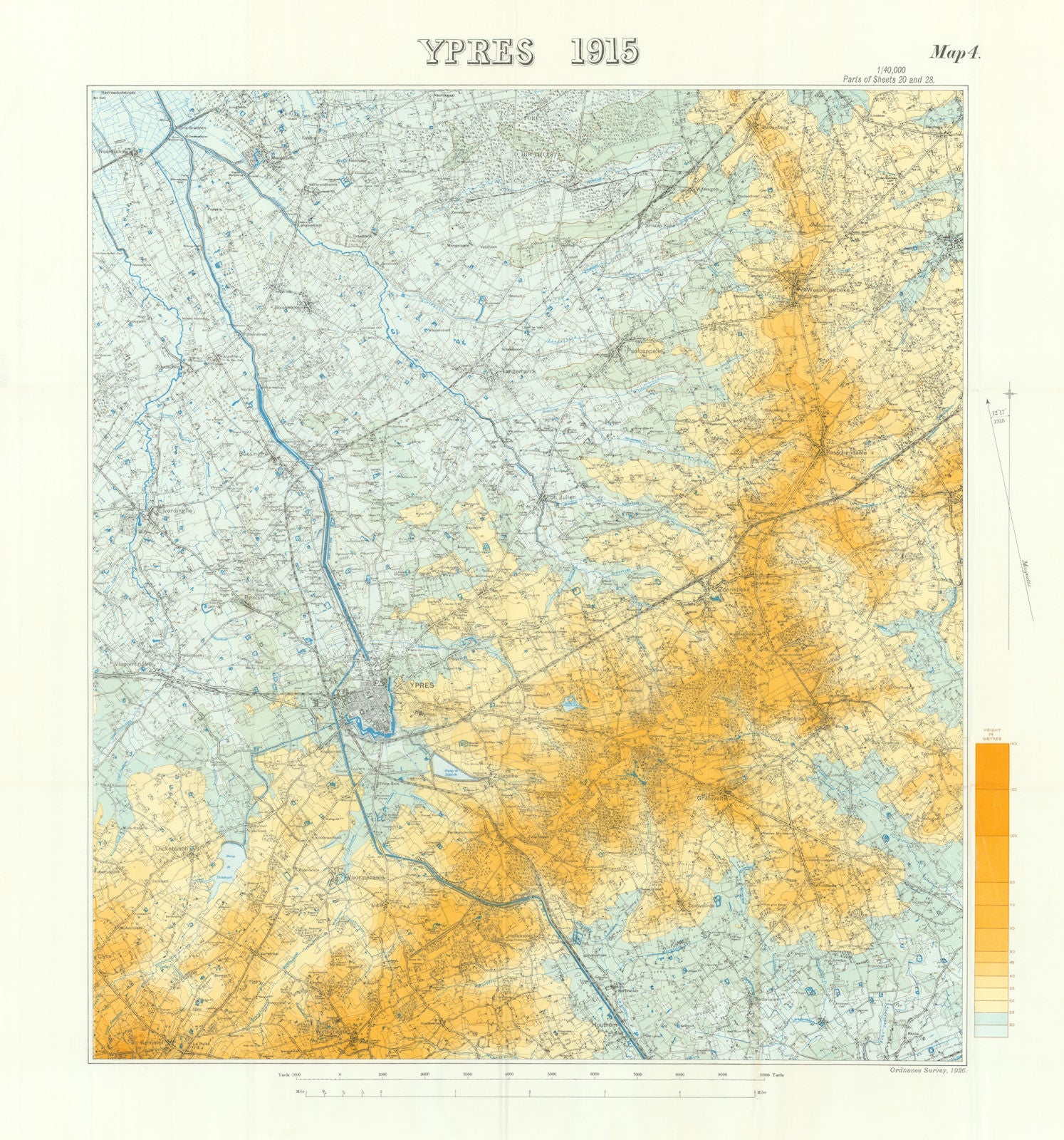 Ypres Salient 1915. Western Front. First World War. 1928 old vintage map chart